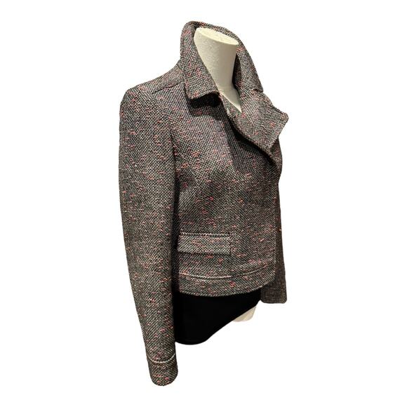 J. Crew Tweed Cropped Moto Jacket Blazer Black White Orange Asymmetric size 4 - Picture 15 of 16